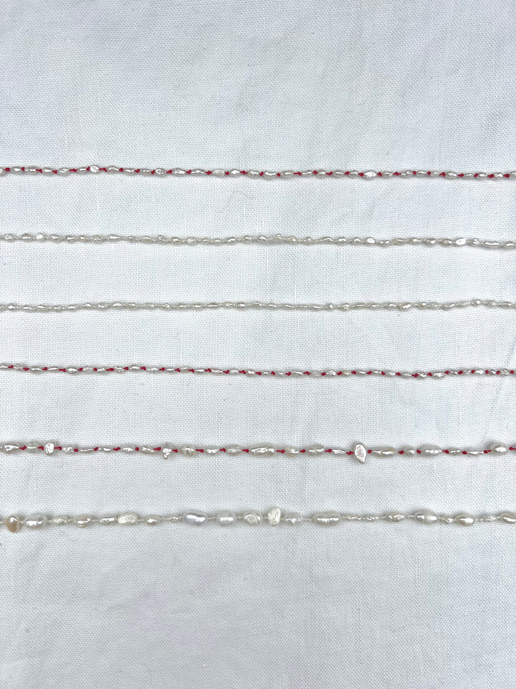 Pearl necklaces on Red Silk  | Ready To Ship